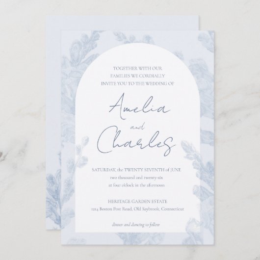 Elegante Botanische Bruiloft Uitnodiging (Voorkant / Achterkant)