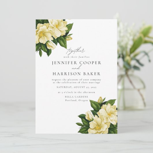 Elegante, botanische bruiloft uitnodiging (Staand voorkant)