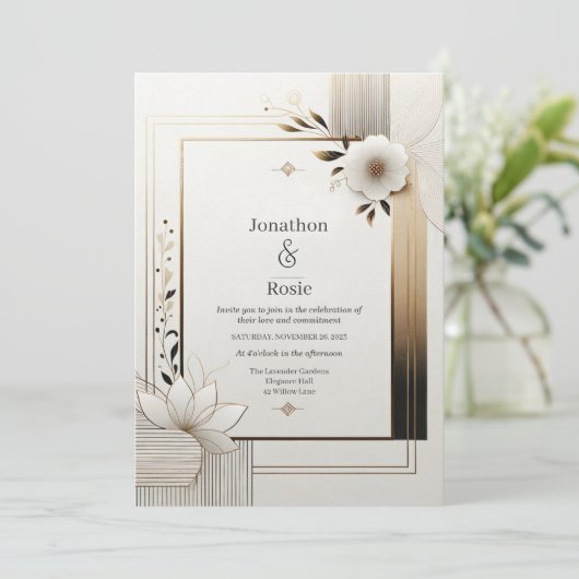 Elegante Botanische Bruiloft Uitnodiging (Staand voorkant)