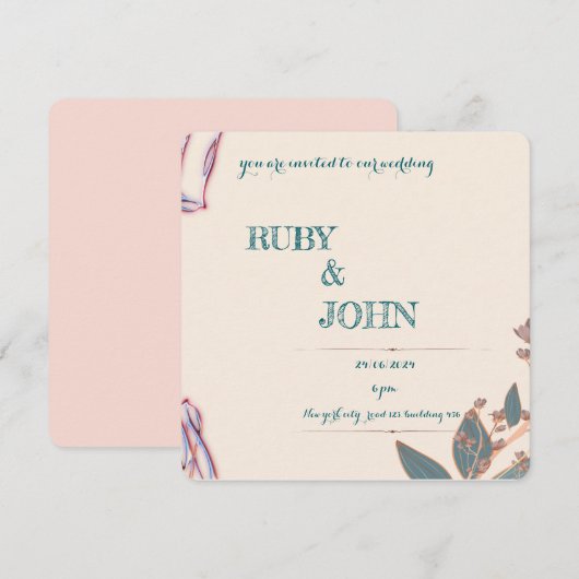 Elegante Botanische Bruiloft Uitnodiging (Voorkant / Achterkant)