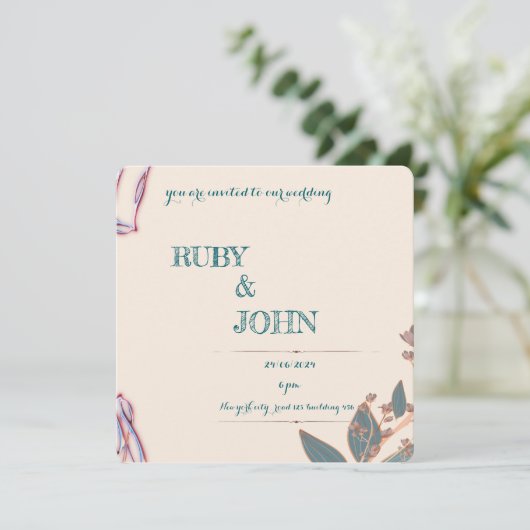 Elegante Botanische Bruiloft Uitnodiging (Staand voorkant)