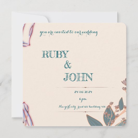 Elegante Botanische Bruiloft Uitnodiging (Voorkant)