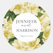 Elegante, botanische bruiloft uitnodiging ronde sticker (Voorkant)