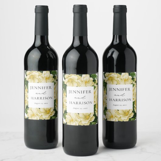 Elegante, botanische bruiloft uitnodiging wijn etiket (Flessen)