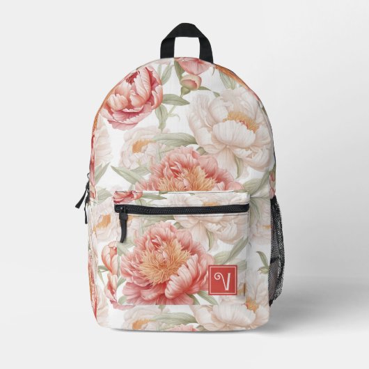 Elegante Botanische Camellia Roze Pastel Custom Bedrukte Rugzak (Voorkant)