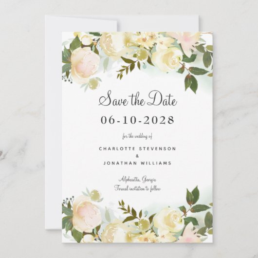 Elegante botanische chic groene bloemige bruiloft save the date (Voorkant)
