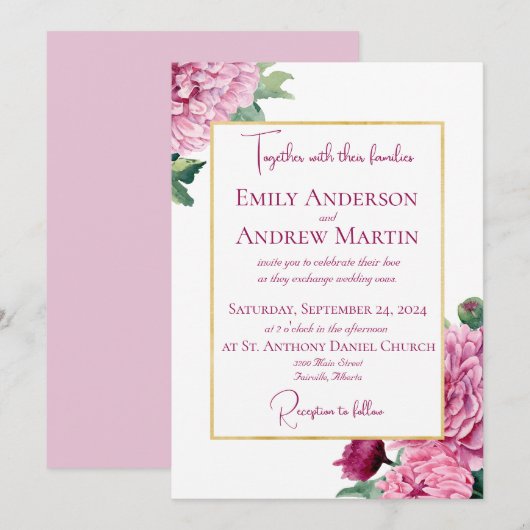 Elegante Botanische Chrysanten Bruiloft Kaart (Voorkant / Achterkant)