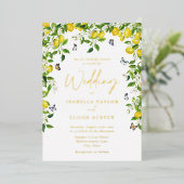 Elegante Botanische Citroen Bruiloft Goud Folie Uitnodiging (Staand Voorkant)