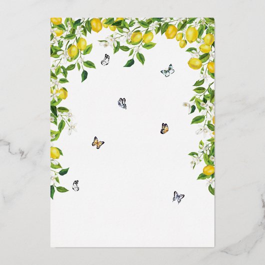 Elegante Botanische Citroen Bruiloft Goud Folie Uitnodiging (Achterkant)