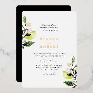 Elegante Botanische Citroenen Bruiloft Folie Uitnodiging