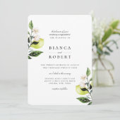 Elegante botanische citroenen bruiloft uitnodiging (Staand voorkant)
