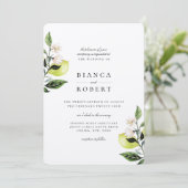 Elegante botanische citroenen bruiloft uitnodiging (Staand voorkant)