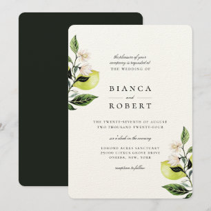 Elegante botanische citroenen bruiloft uitnodiging