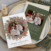 Elegante botanische citrus krans foto feestdagenkaart