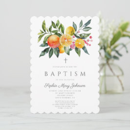 Elegante Botanische Citrus Kruis Meisje Doop Kaart