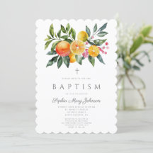 Elegante Botanische Citrus Kruis Meisje Doop