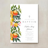 Elegante Botanische Citrus Religieus Meisje Doop Kaart