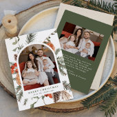 Elegante botanische citrusboog foto feestdagenkaart