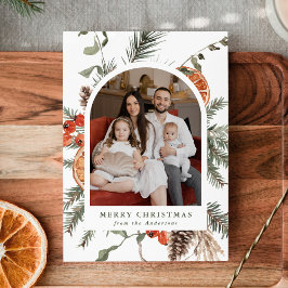 Elegante botanische citrusboog foto feestdagenkaart