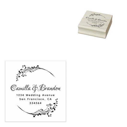 Elegante Botanische Classy Lettering Trouwadres Rubberstempel (Gestempeld)