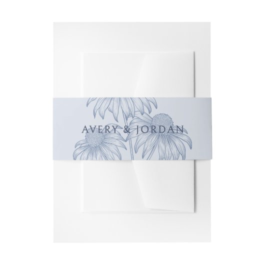 Elegante Botanische Coneflower Dusty Blue Wedding Uitnodigingen Wikkel (Voorkant Voorbeeld)