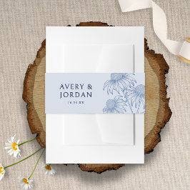 Elegante Botanische Coneflower Dusty Blue Wedding Uitnodigingen Wikkel