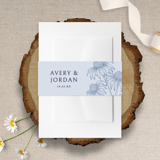 Elegante Botanische Coneflower Dusty Blue Wedding Uitnodigingen Wikkel