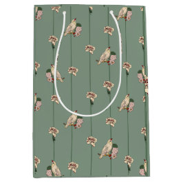 Elegante botanische crème met vogels en bloemen medium cadeauzakje