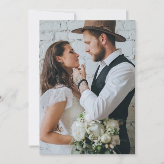 Elegante Botanische Crest Chic Script Fotobruiloft Kaart (Achterkant)