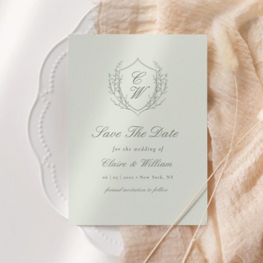 Elegante botanische crest krans bruiloft save the date