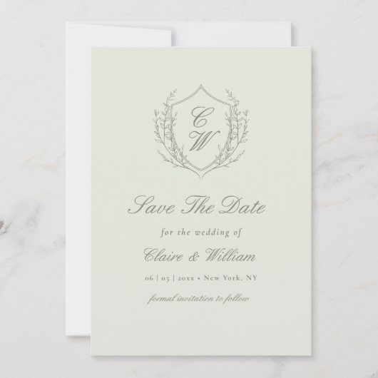 Elegante botanische crest krans bruiloft save the date (Voorkant)