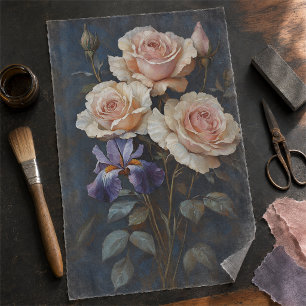 Elegante botanische decoupage van vintage roos en tissuepapier