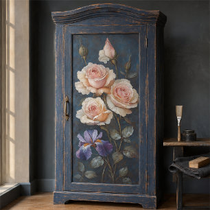 Elegante botanische decoupage van vintage roos en  tissuepapier