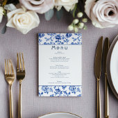 Elegante botanische Delfts blauw en wit menu