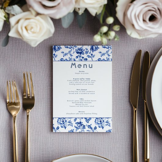Elegante botanische Delfts blauw en wit menu
