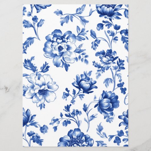 Elegante botanische Delfts blauw en wit menu (Achterkant)