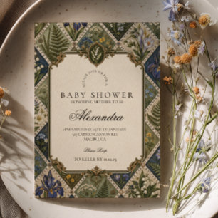 Elegante botanische donkere academische baby showe kaart