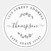 Elegante Botanische Douane Ronde Terugkeeradres Ronde Sticker (Voorkant)