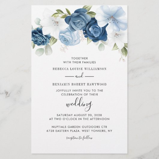 Elegante Botanische Dusty Blue bruiloft uitnodigin Briefpapier (Voorkant)