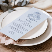 Elegante Botanische Dusty Blue Wedding Menu Kaart