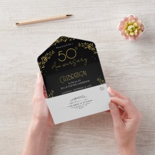 Elegante Botanische Echte Folie 50ste Verjaardag All In One Uitnodiging