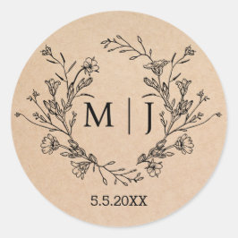 Elegante Botanische Eenvoudige Monogram Bruiloft K Ronde Sticker