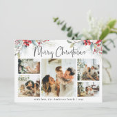 Elegante botanische en fotocollage rode kerst feestdagenkaart (Staand voorkant)