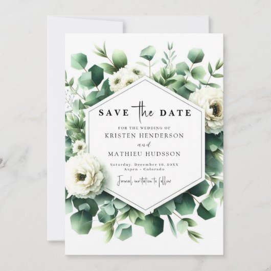 Elegante botanische eucalyptus digitale bruiloft save the date (Voorkant)