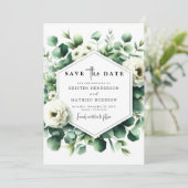 Elegante botanische eucalyptus digitale bruiloft save the date (Staand voorkant)