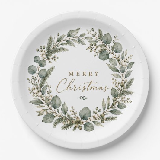 Elegante botanische Eucalyptus Kerst Papier bord (Voorkant)