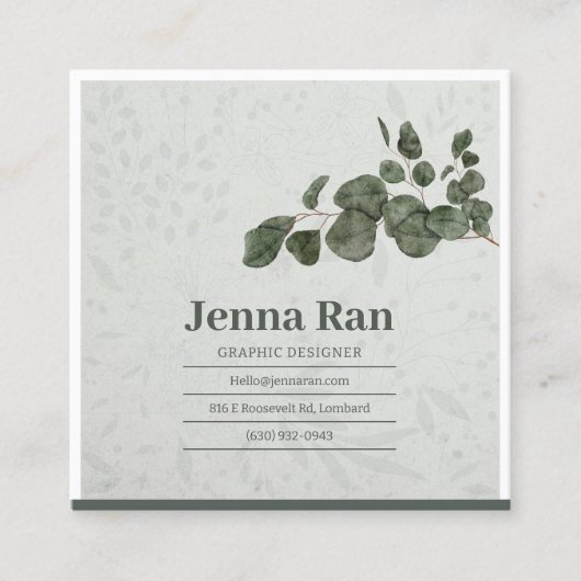 Elegante botanische eucalyptus minimalistische bus vierkante visitekaartje (Voorkant)
