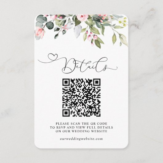 Elegante Botanische Eucalyptus QR Code Bruiloft Informatiekaartje (Voorkant)