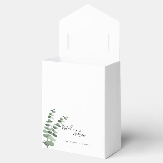 Elegante Botanische Eucalyptus waterverf Bruiloft Bedankdoosjes (Geopend)