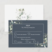Elegante botanische eucalyptusgroen, diep grijs RSVP kaartje (Voorkant / Achterkant)